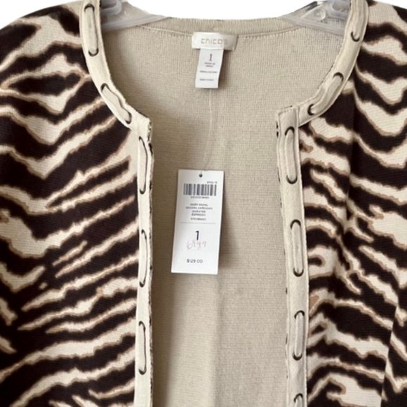 Chico's Sassy Animal Sandra 100% Cotton Cardigan Espresso - 8 - Picture 3 of 9